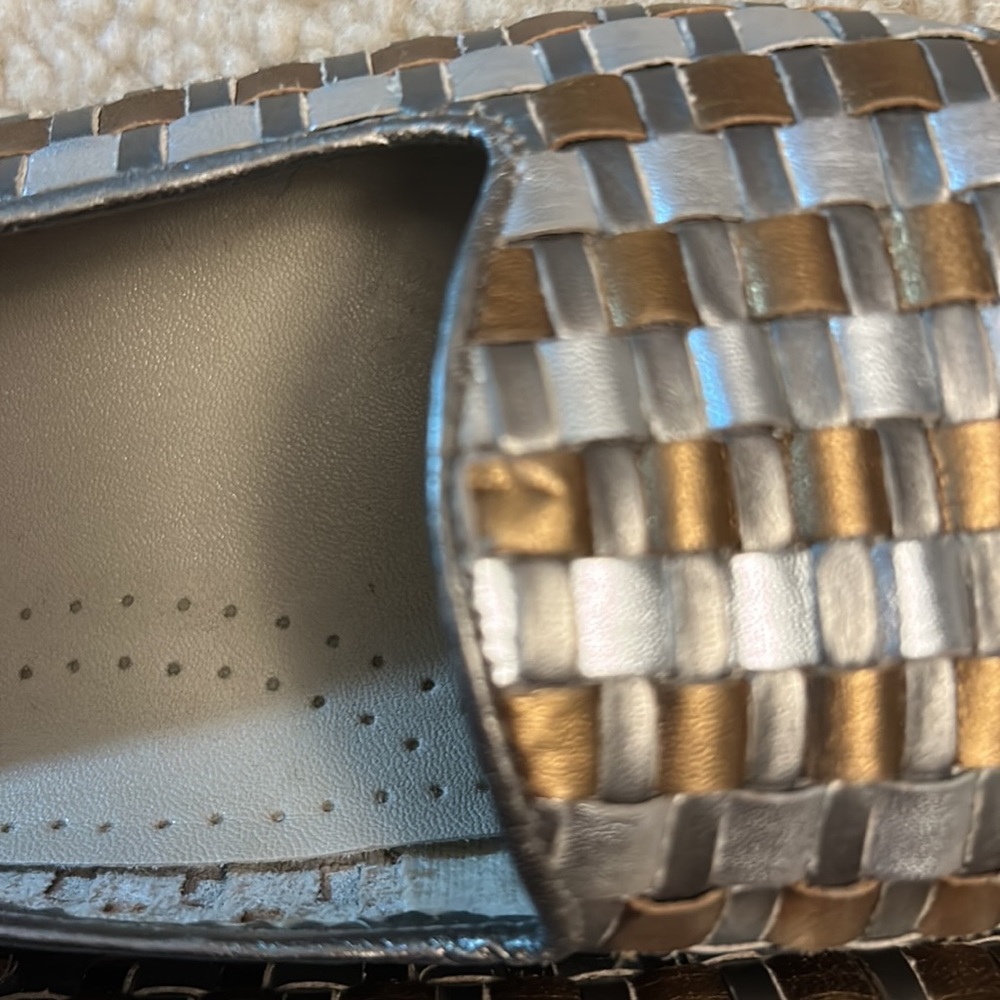 Trotters gold and silver leather slip on shoes - Picture 14 of 16